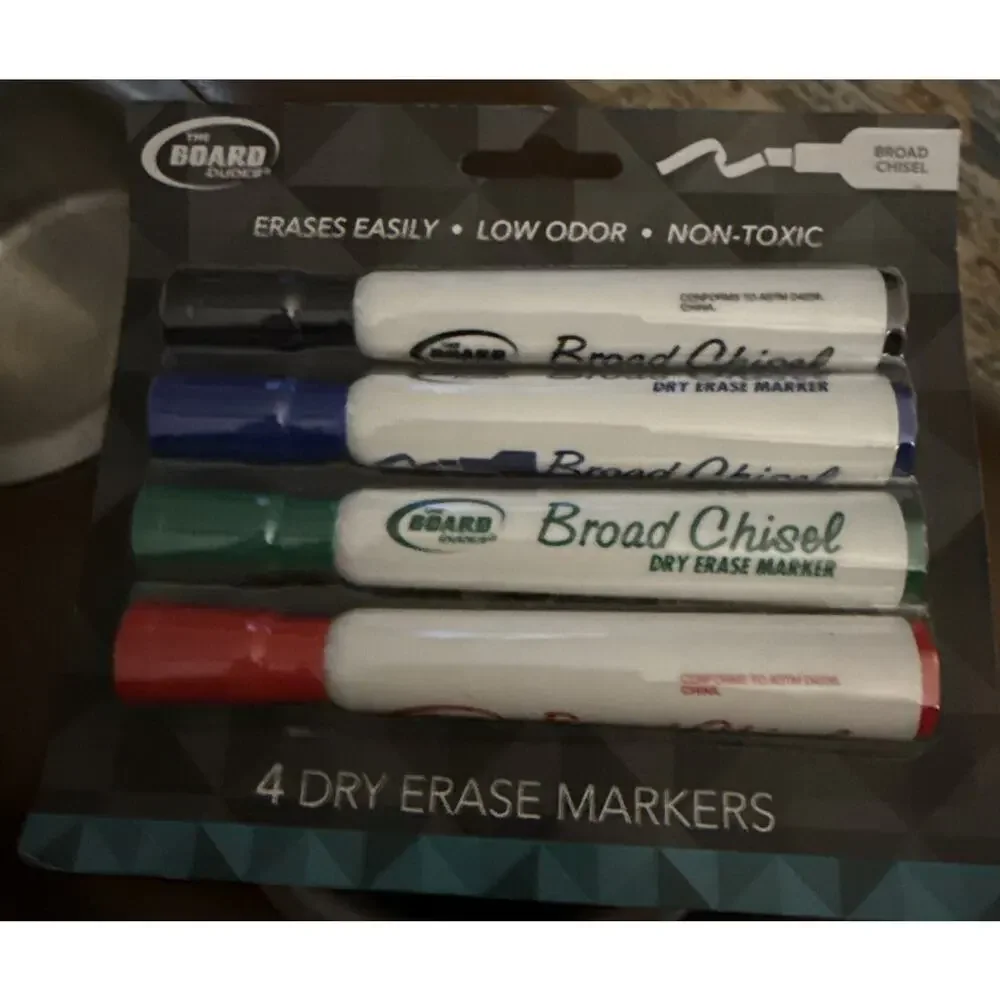 Board Dudes Dry Erase Markers Broad Chisel Tip 4/Pk Asst Colors School Office